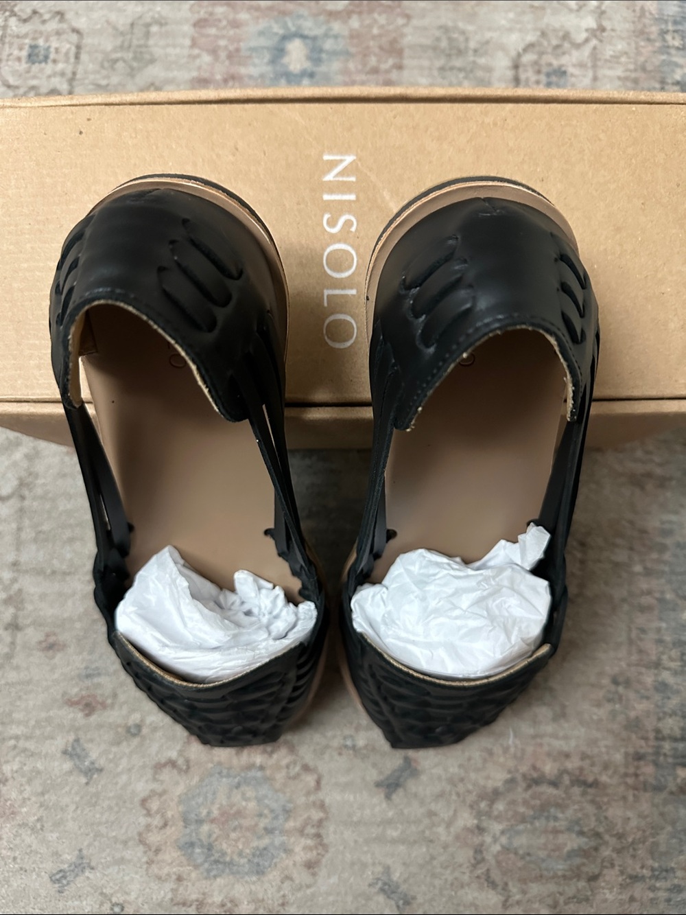 Nisolo Black Huarache Woven Leather Women’s Flats Sandal 8.5 ~ BRAND NEW - Picture 3 of 6